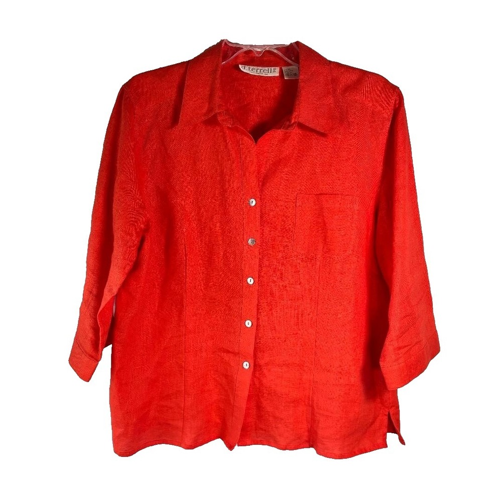 d terrell Buttonup Shirt 100% Linen Women's Size XL Orangey color